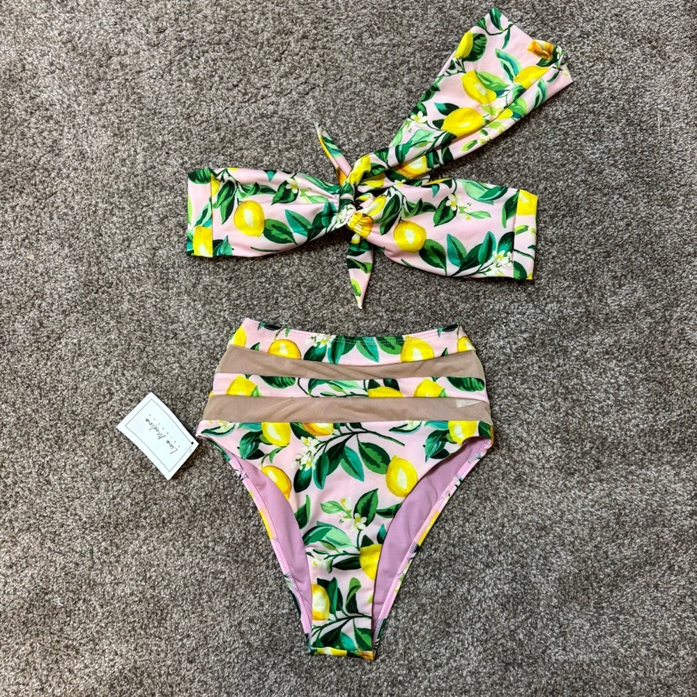 Lina Medina Two-Piece Bikini Tropical Resort Wear Swimsuit One Shoulder‎ NEW